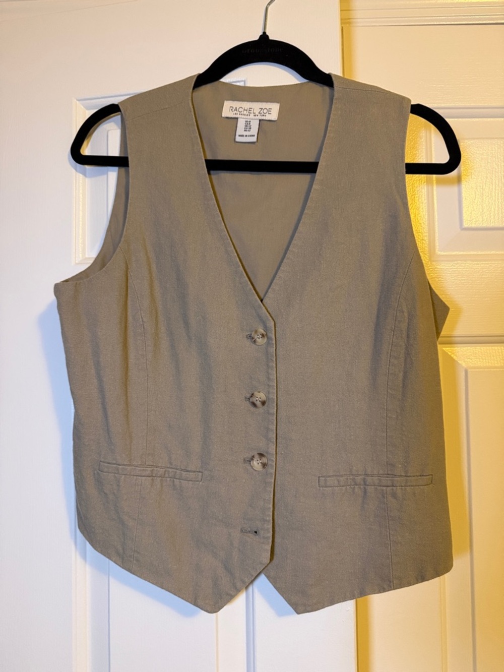 Rachel Zoe Taupe Linen-Blend Tailored Vest